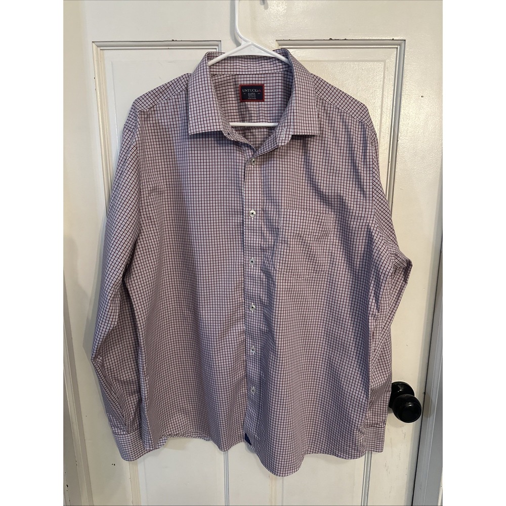 UNTUCKit Long Sleeves Button Down Shirt White & Red Small Check Size XLARGE